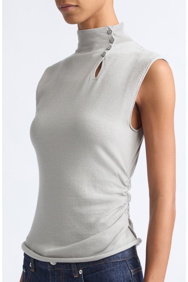 Asymmetric Button Mock Neck Sleeveless Top, Alternate, color, LIGHT GREY