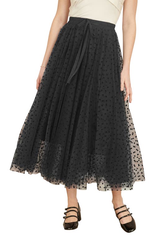 Yumi Mesh Heart Print Tulle Skirt In Black