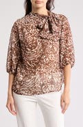 Renee C Animal Print Tie Neck Top