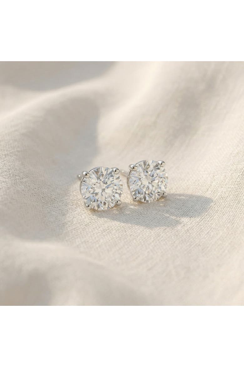 2 - 6 Ct TW Round Diamond Studs in 14k Gold Lab Grown Earrings, Alternate, color, White Gold - 2Ct