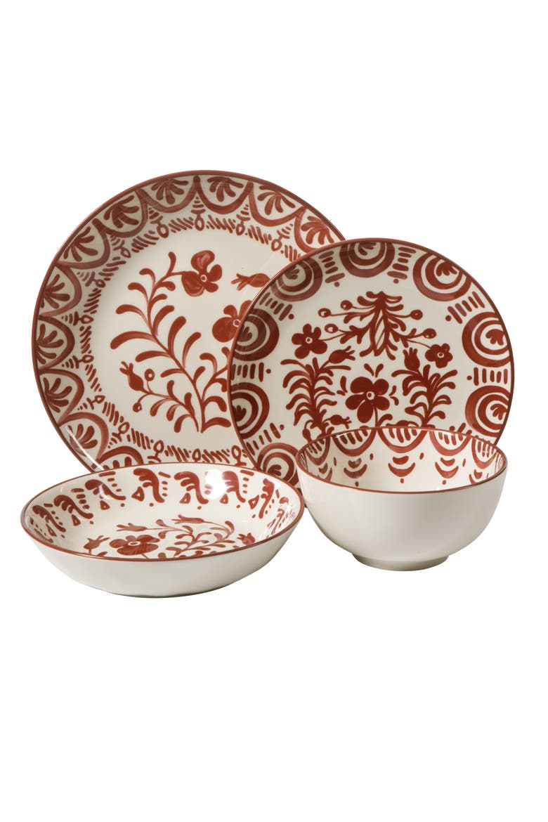 2-Time Oprah's Favorite Things, Valencia Flor 16 Piece Plates and Bowls Dinnerware Set, Alternate, color, Pomegranate Red