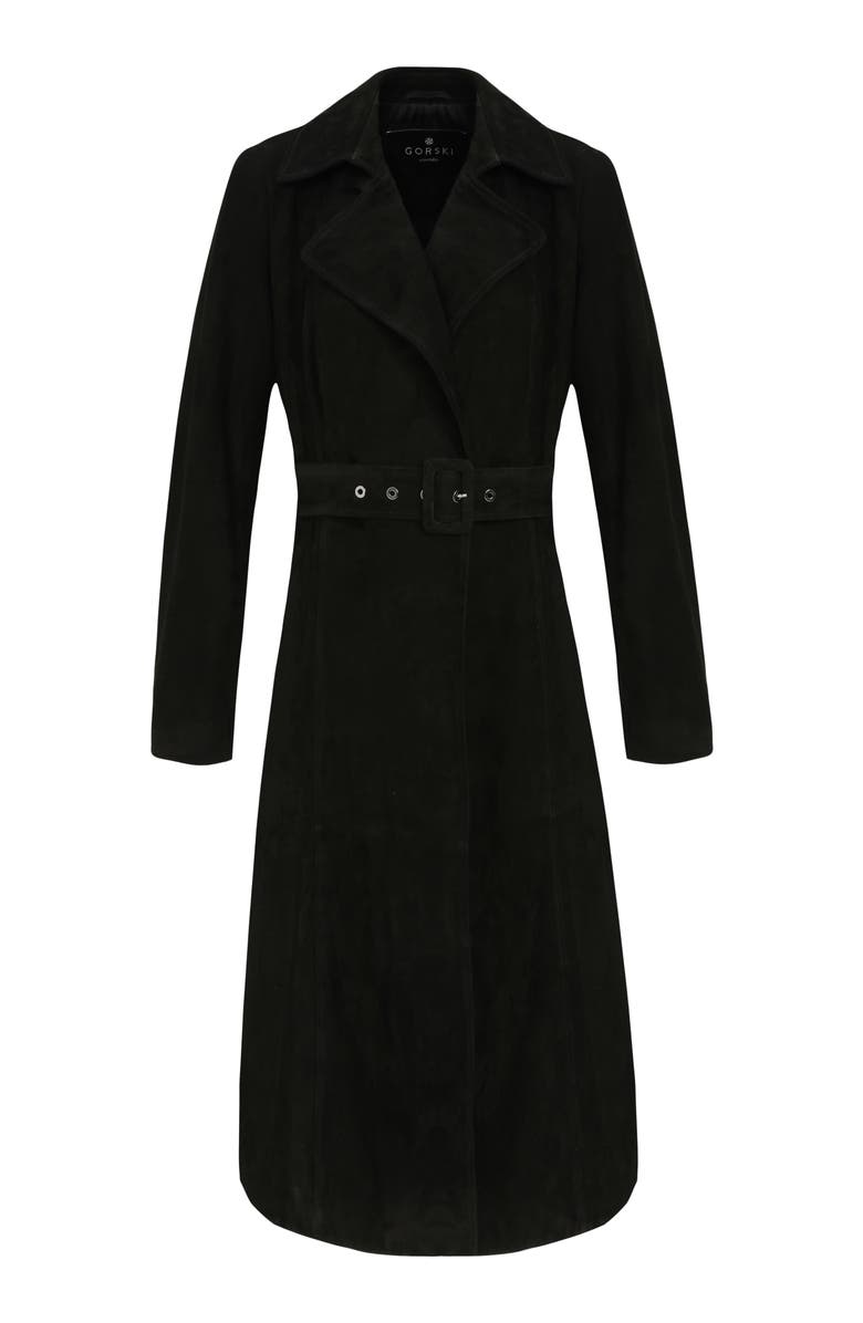 GORSKI Metis Suede Belted Trench Long Coat, Alternate, color, Black