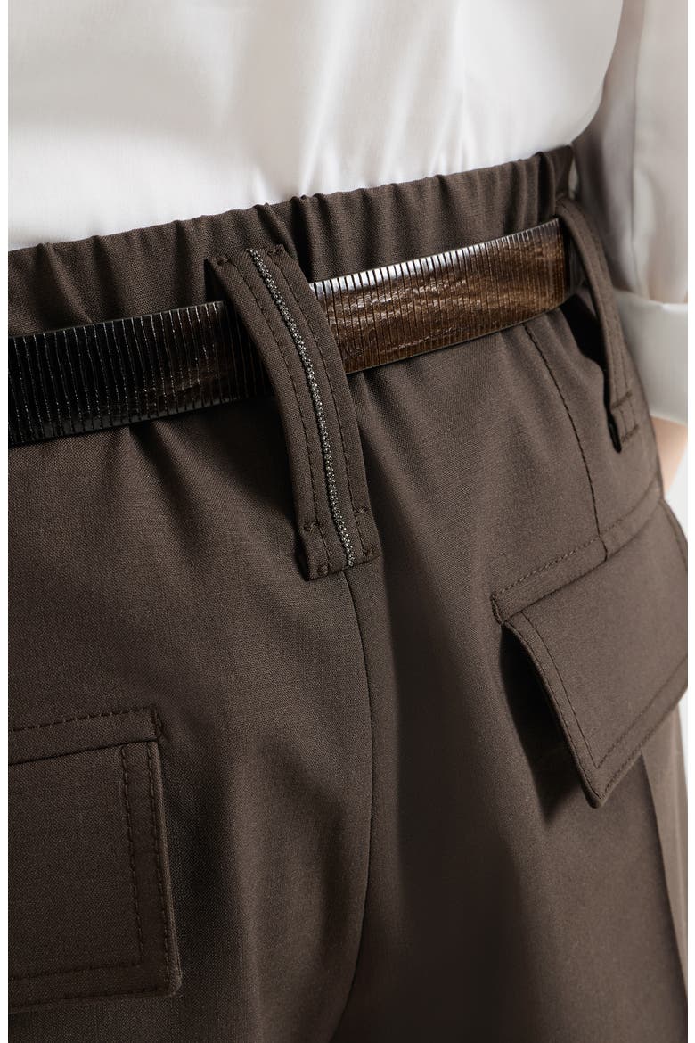 Tropical luxury wool formal shorts with monili, Alternate, color, Coffee