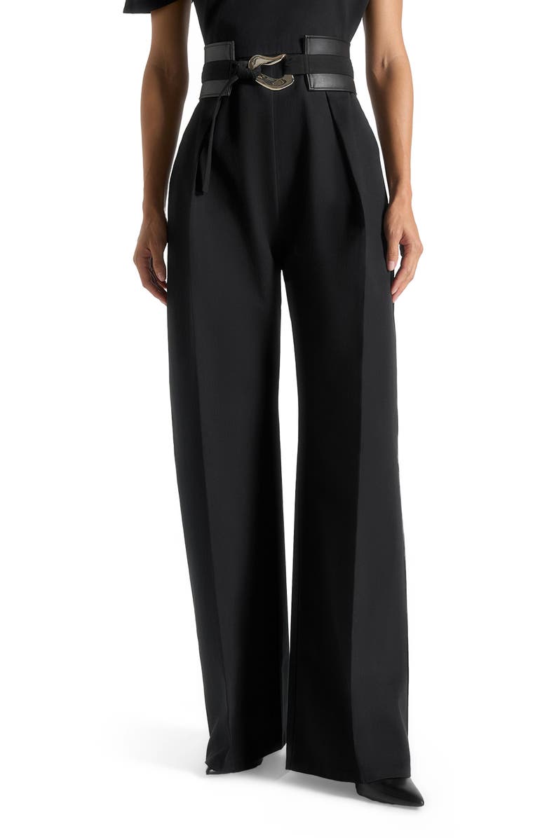 Manière De Voir Valerie Tailored Off Shoulder Jumpsuit With Belt, Alternate, color, Black