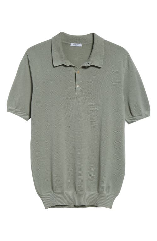 Boglioli Honeycomb Short Sleeve Cotton Polo Sweater In Mint Green