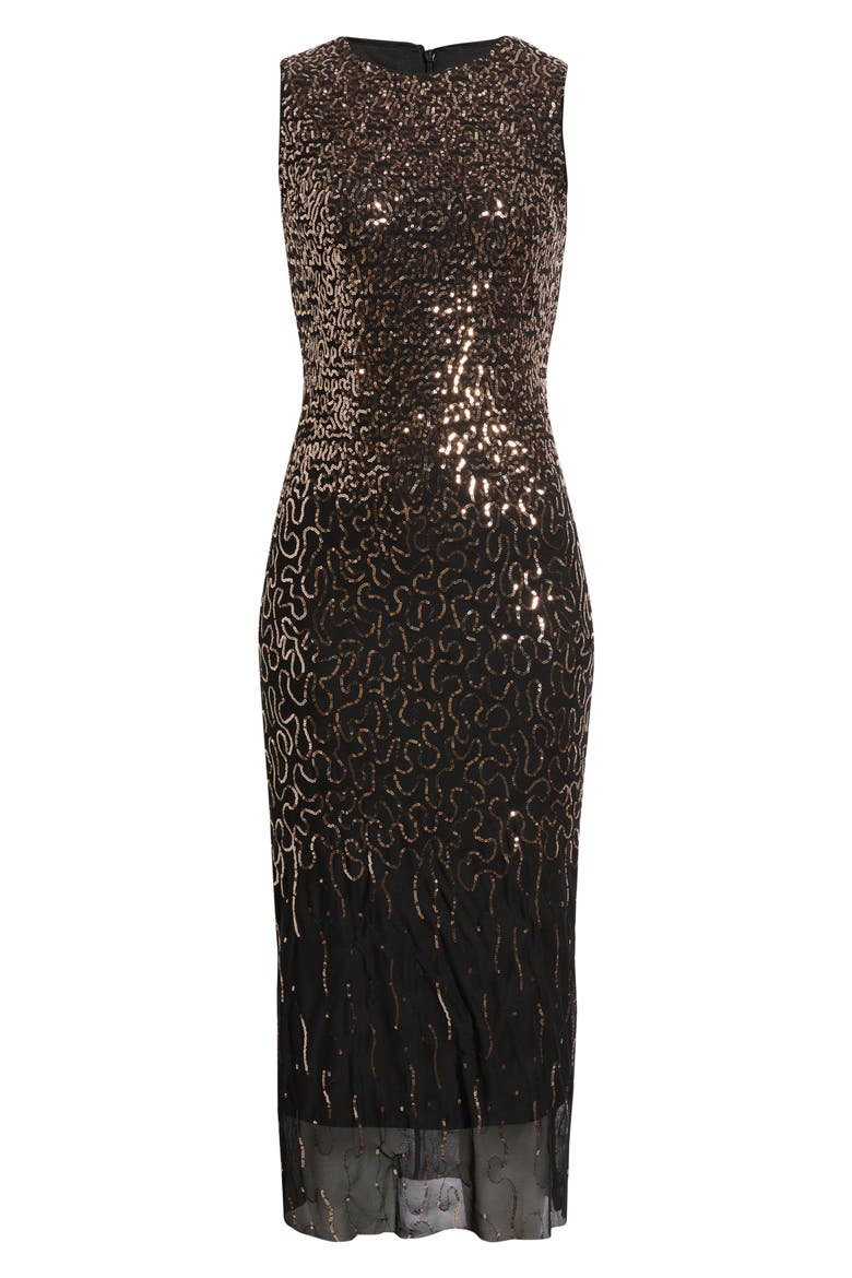 Sequin Sheath Midi Dress, Alternate, color, ANNE BLACK/ ROSE GOLD