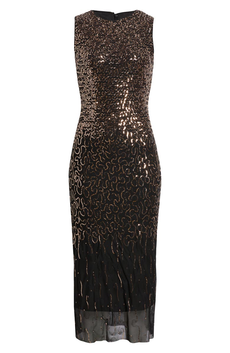 Anne Klein Sequin Sheath Midi Dress, Alternate, color, Anne Black/ Rose Gold