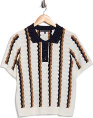 Adrianna Papell Stripe Pointelle Polo Sweater