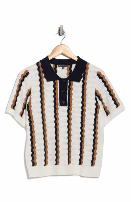 Adrianna Papell Stripe Pointelle Polo Sweater
