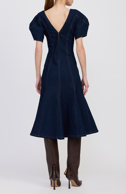 En Saison Seraphina Puff Sleeve Denim Midi Dress In Blue