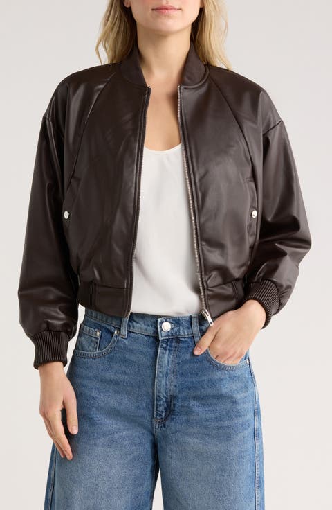 Faux Leather Bomber Jacket