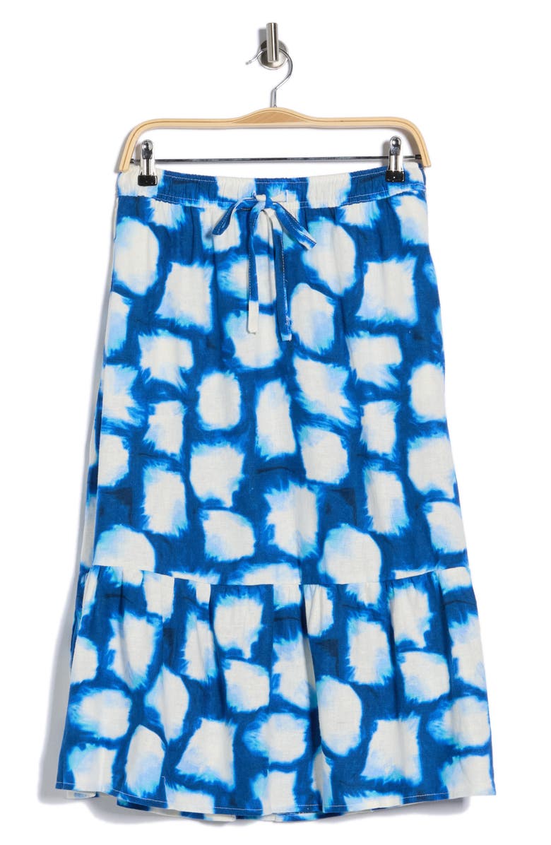DKNY Linen Blend Midi Skirt, Main, color, Cobalt/ Aqua Multi