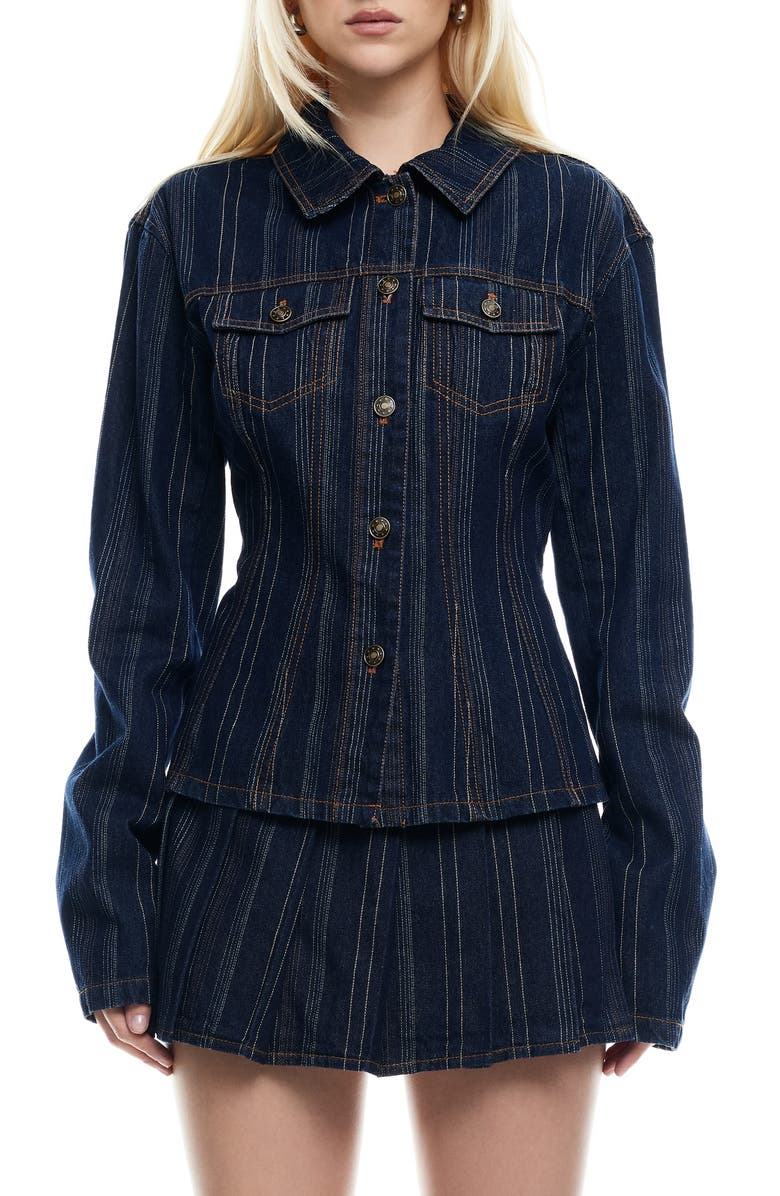 LIONESS Rider Topstitch Detail Denim Jacket, Main, color, 