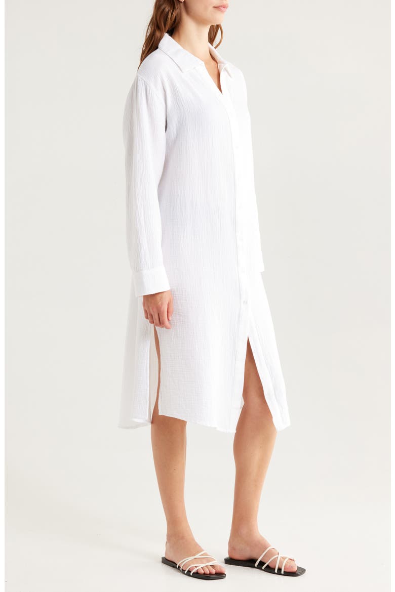 Cotton Gauze Cover-Up Shirtdress, Alternate, color, WHITE