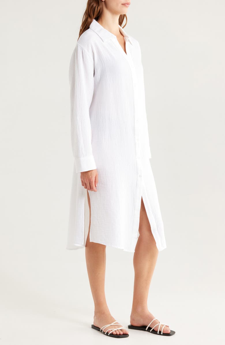 Nordstrom Cotton Gauze Cover-Up Shirtdress, Alternate, color, White