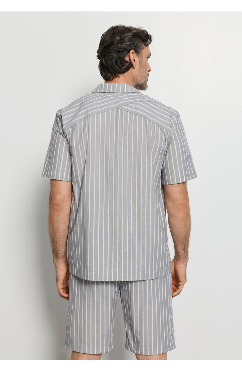 Hanro Night And Day Cotton Button Front Collared Shirt, Alternate, color, Denim Stripe