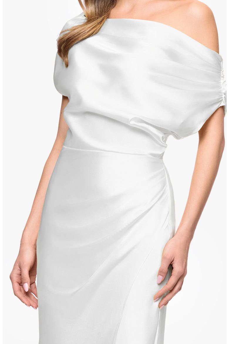 One-Shoulder Satin Sheath Gown, Alternate, color, WHITE