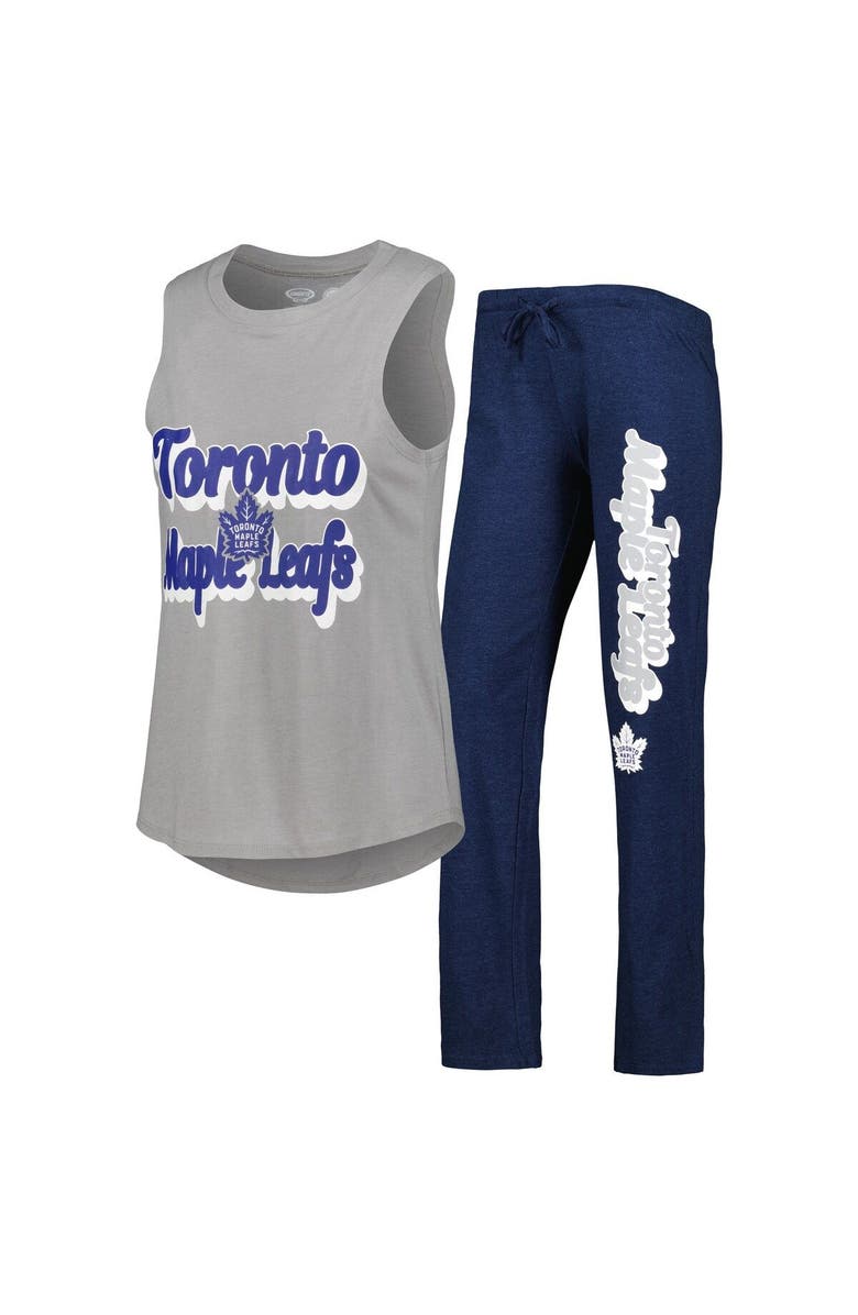 CONCEPTS SPORT Women's Concepts Sport Heather Gray/Heather Navy Toronto Maple Leafs Meter Muscle Tank Top & Pants Sleep Set, Main, color,
