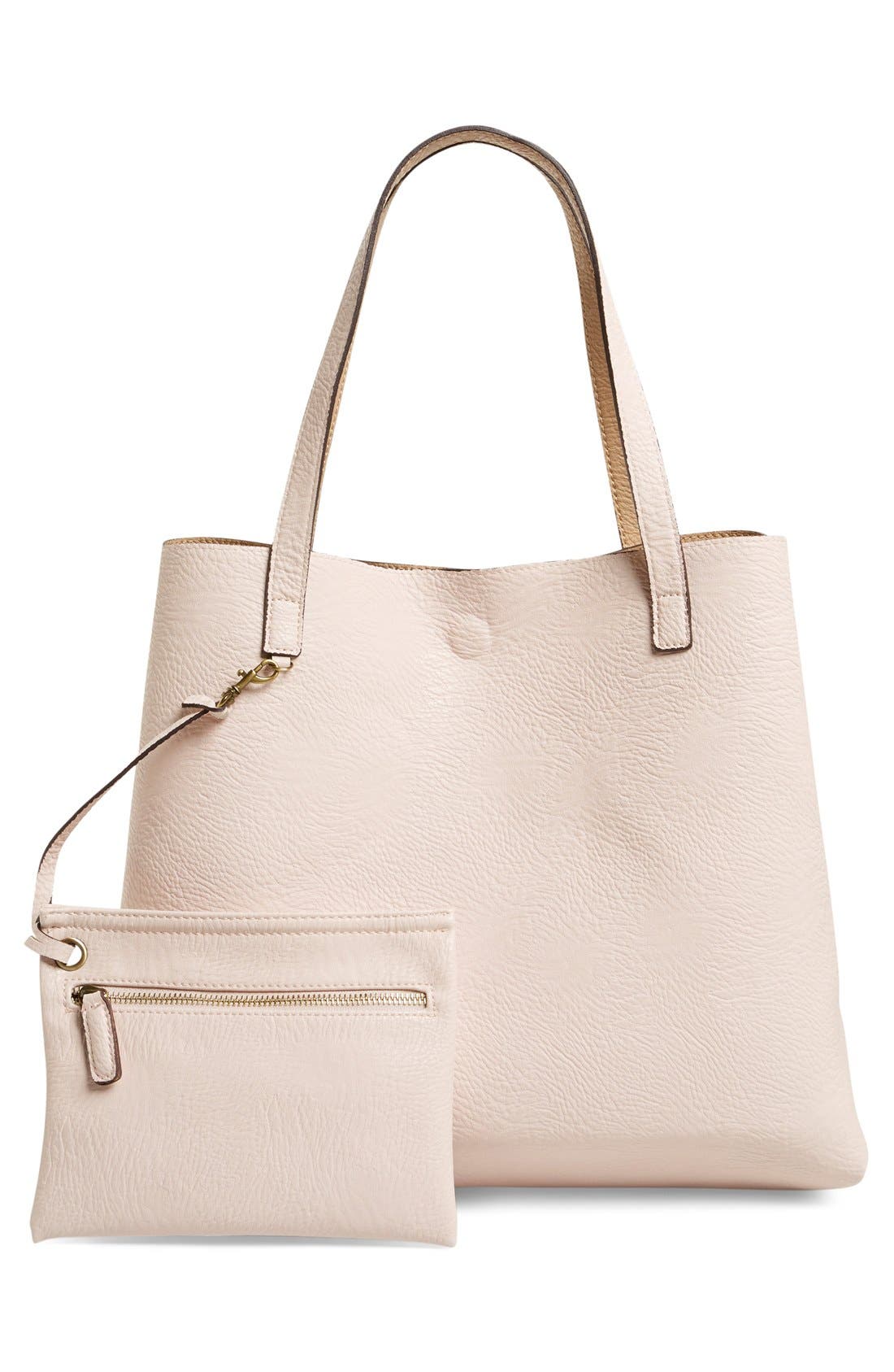 Reversible Faux Leather Tote & Wristlet, Alternate, color, TAUPE/ PALE PINK