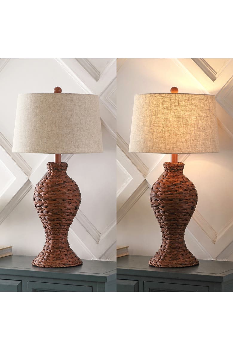 Elicia 31" 1-Light Coastal Cottage Water Hyacinth Weave LED Table Lamp, Alternate, color, Dark Brown