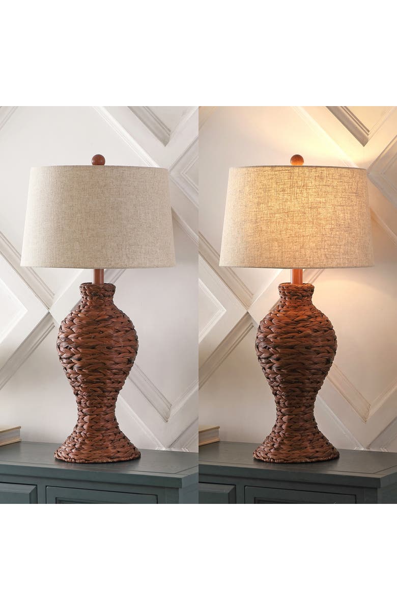 JONATHAN Y Elicia 31" 1-Light Coastal Cottage Water Hyacinth Weave LED Table Lamp, Alternate, color, Dark Brown