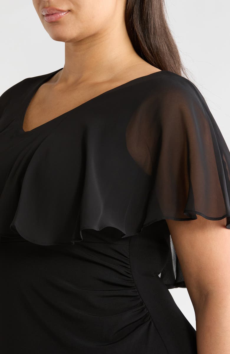 Connected Apparel Chiffon Flutter Sleeve Gown, Alternate, color, Black