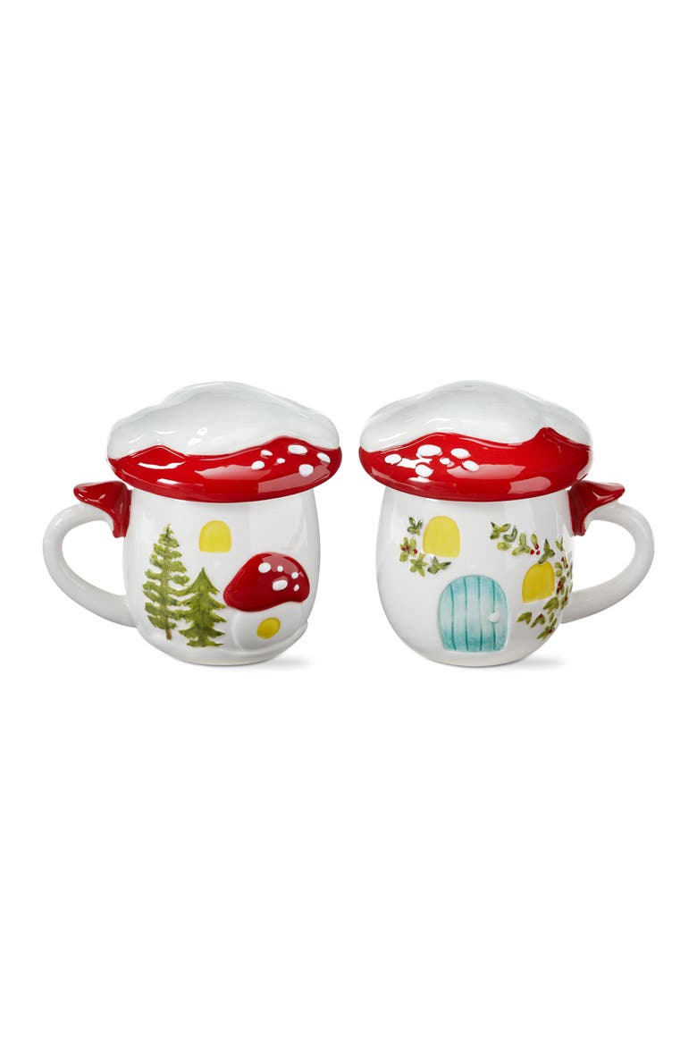Mushroom Lidded Mug Multicolor Ceramic Spring Design, Main, color, White