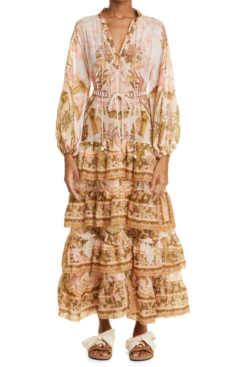 Zimmermann Floral Print Long Sleeve Tiered Maxi Dress, Main, color, 