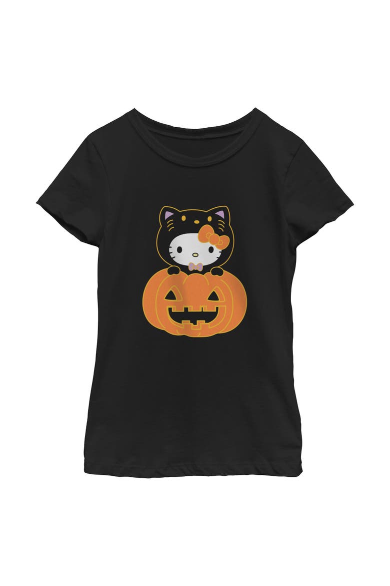 Girls Hello Kitty Halloween Pumpkin and Kitty T Shirt, Main, color, Black