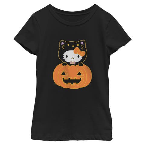 Girls Hello Kitty Halloween Pumpkin and Kitty T Shirt