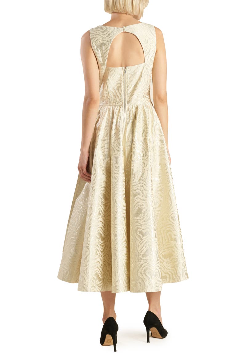 Floral Jacquard Cocktail Midi Dress, Alternate, color, CHAMPAGNE