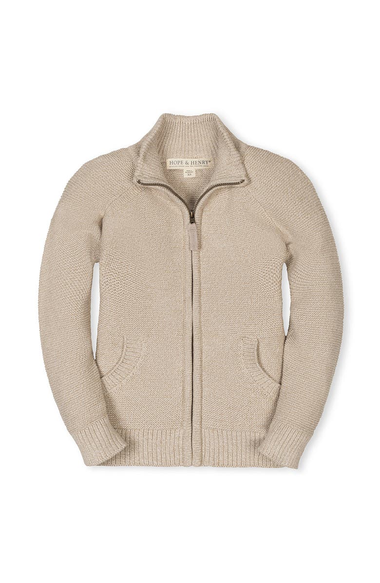 Hope & Henry Kids' Organic Long Sleeve Full Zip Raglan Mock Neck Sweater, Main, color, Natural Marl