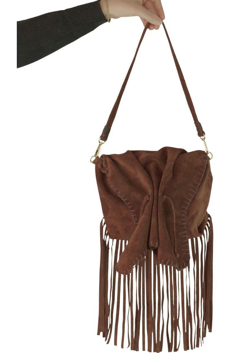 Carlos Falchi Full Size Fringe Suede Butterfly Crossbody Bag, Alternate, color, Cocoa