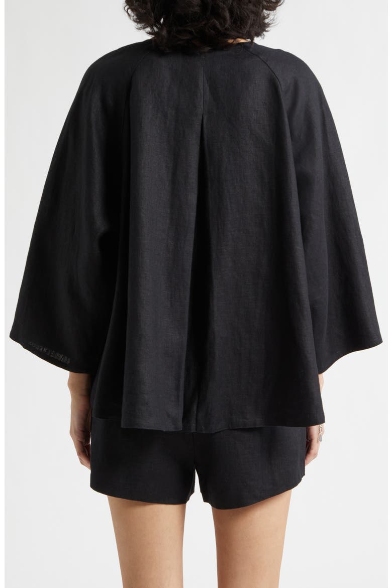 Olivia Flare Linen Button-Up Top, Alternate, color, BLACK
