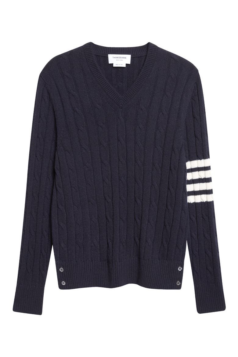 4-Bar Cable Stitch Cashmere Sweater, Main, color, NAVY