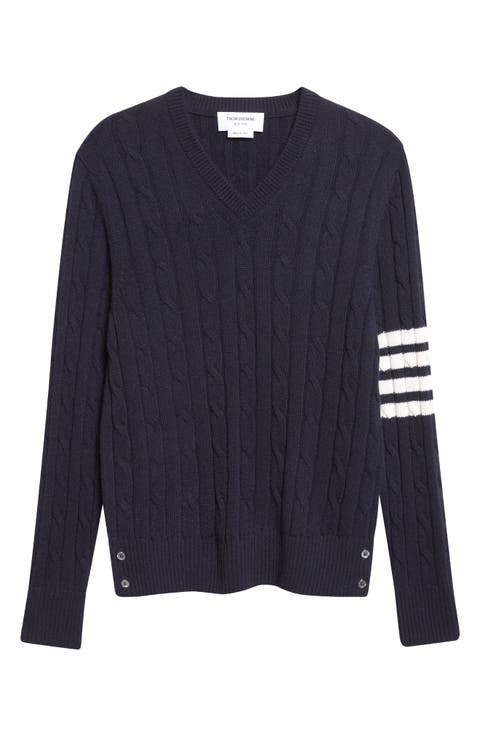 4-Bar Cable Stitch Cashmere Sweater