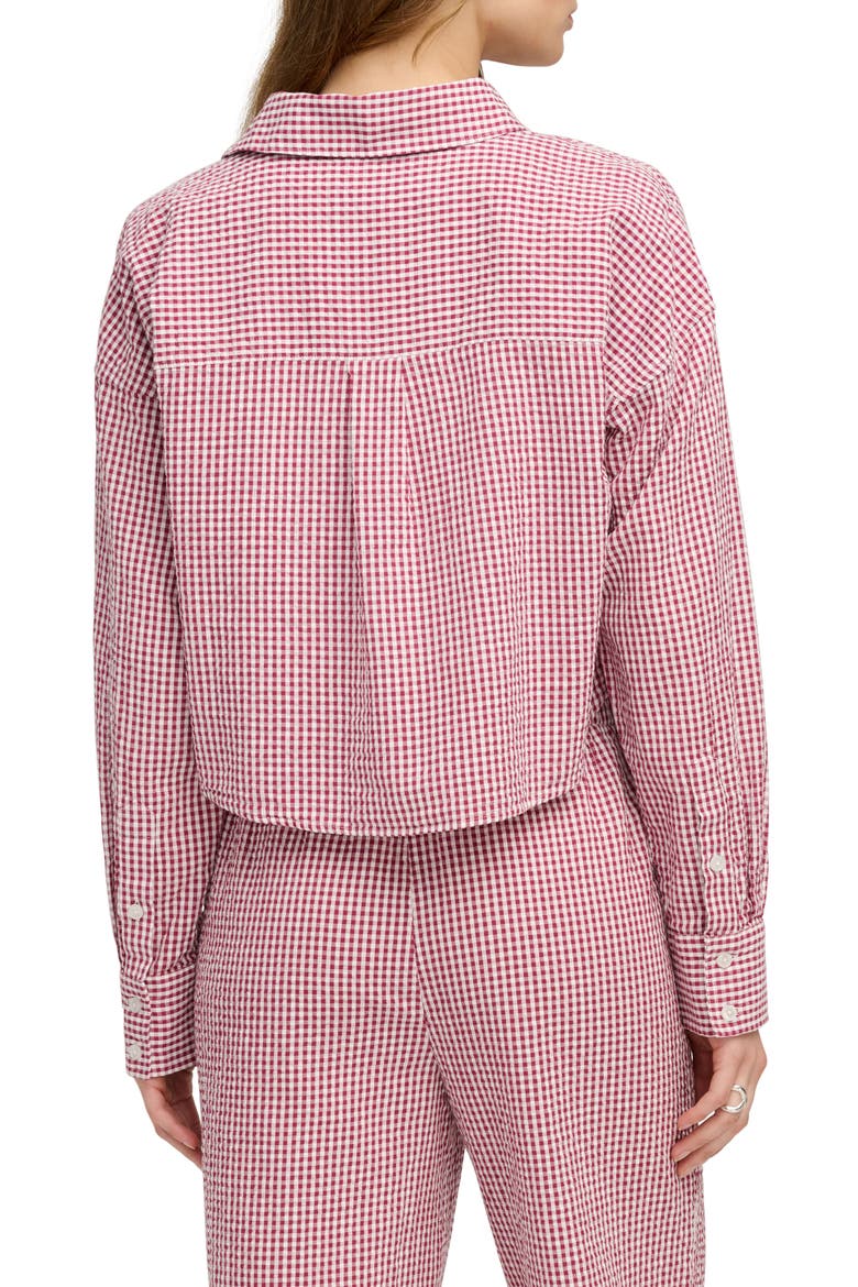 Crop Cotton Gingham Button-Up Shirt, Alternate, color, RASPBERRY/ WHITE