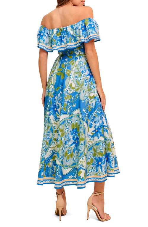 Flying Tomato Floral Off The Shoulder Midi Dress In Blue