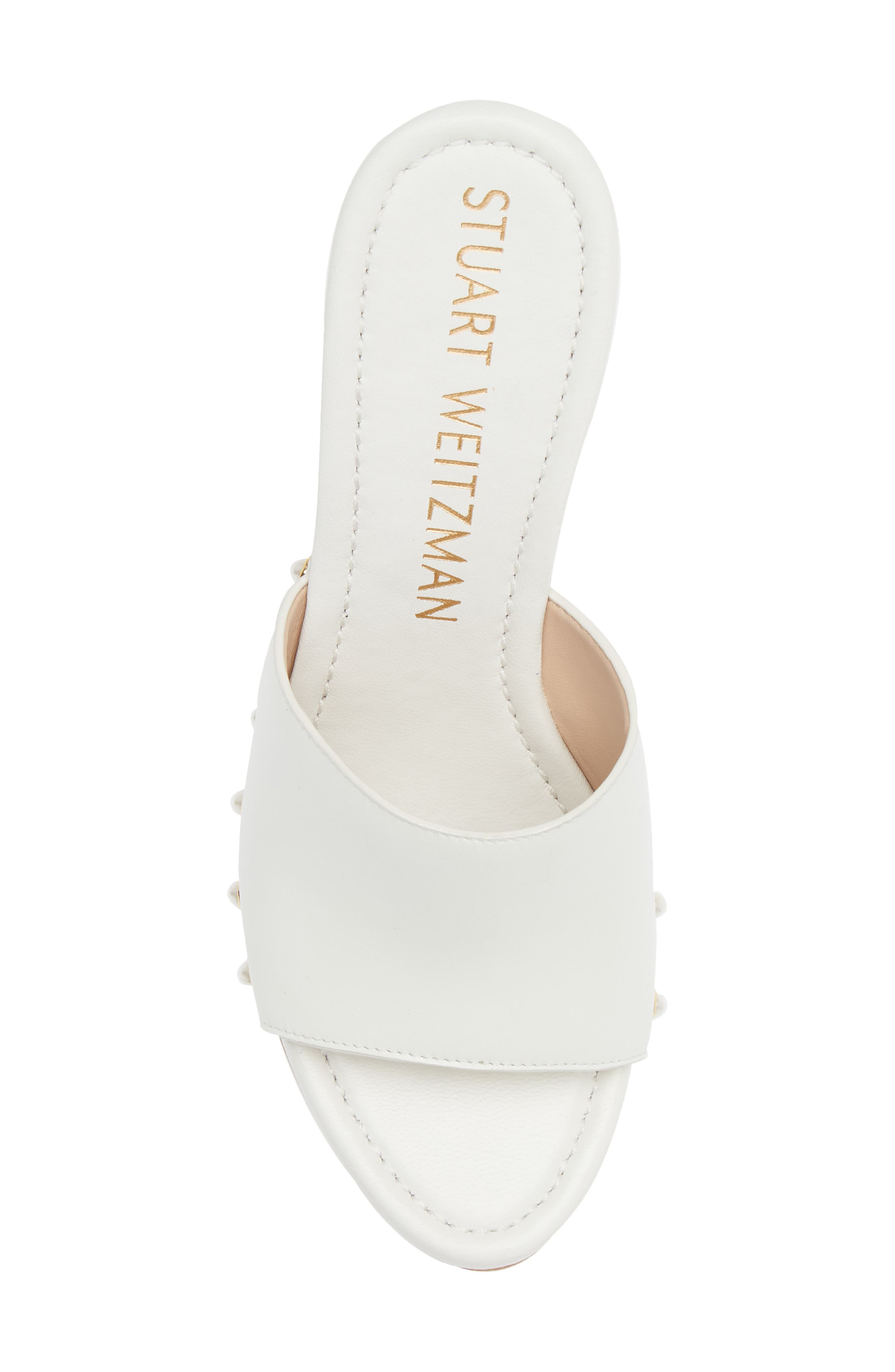 Stuart Weitzman Imitation Pearl Clog 85 Sandal, Alternate, color, White.