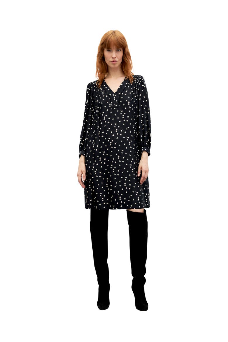 Clemi Printed V-Neck Mini Dress, Alternate, color, Black