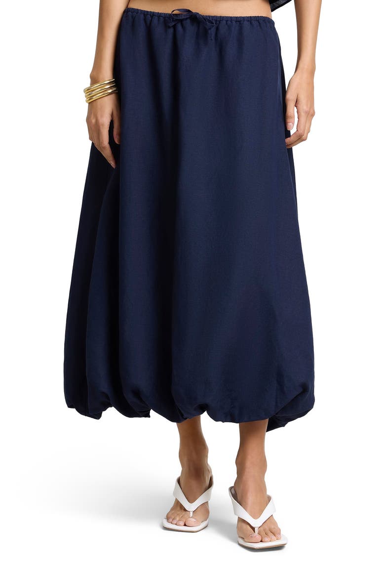 Air Linen Bubble Maxi Skirt, Alternate, color, NOIR NAVY