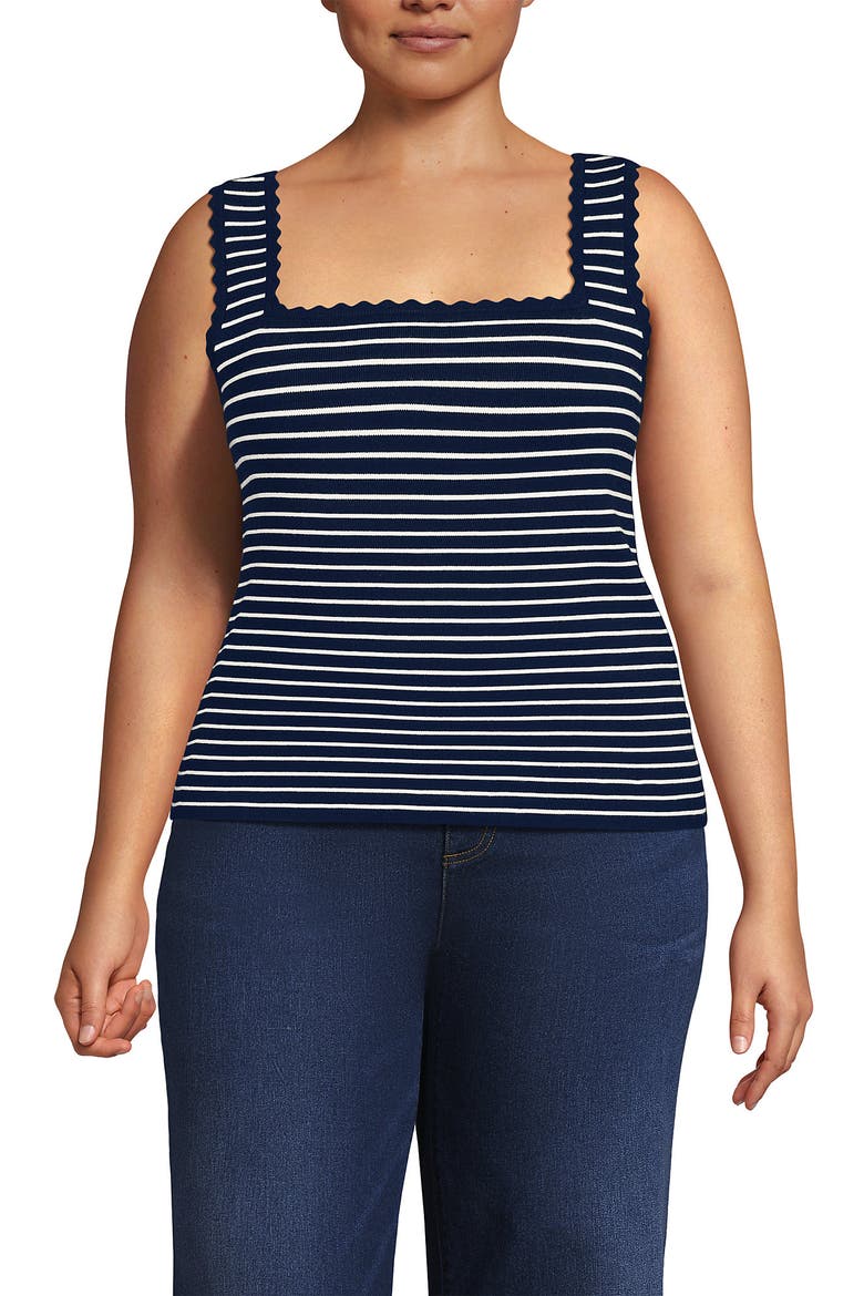 High Retention Square Neck Tank Sweater, Main, color, Deep Sea Navy/Ivory Stripe