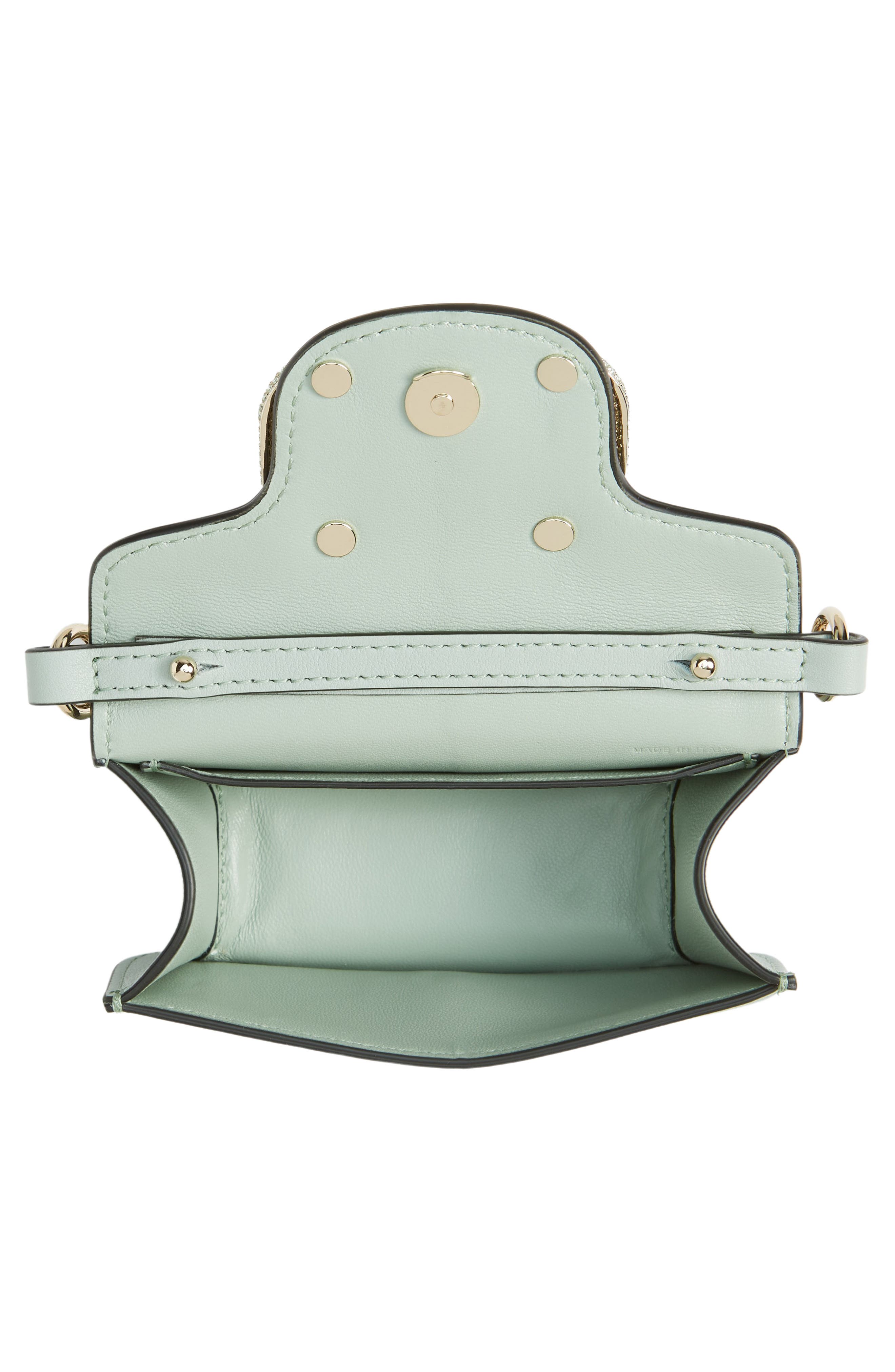 Valentino Garavani Mini Locò Crystal Logo Leather Shoulder Bag, Alternate, color, Water Green/ Crisolite