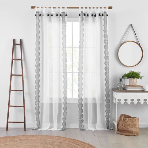 Shilo Boho Sheer Tab Top Window Curtain Panel With Tassels