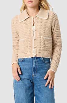 All in Favor Contrast Trim Point Collar Cardigan