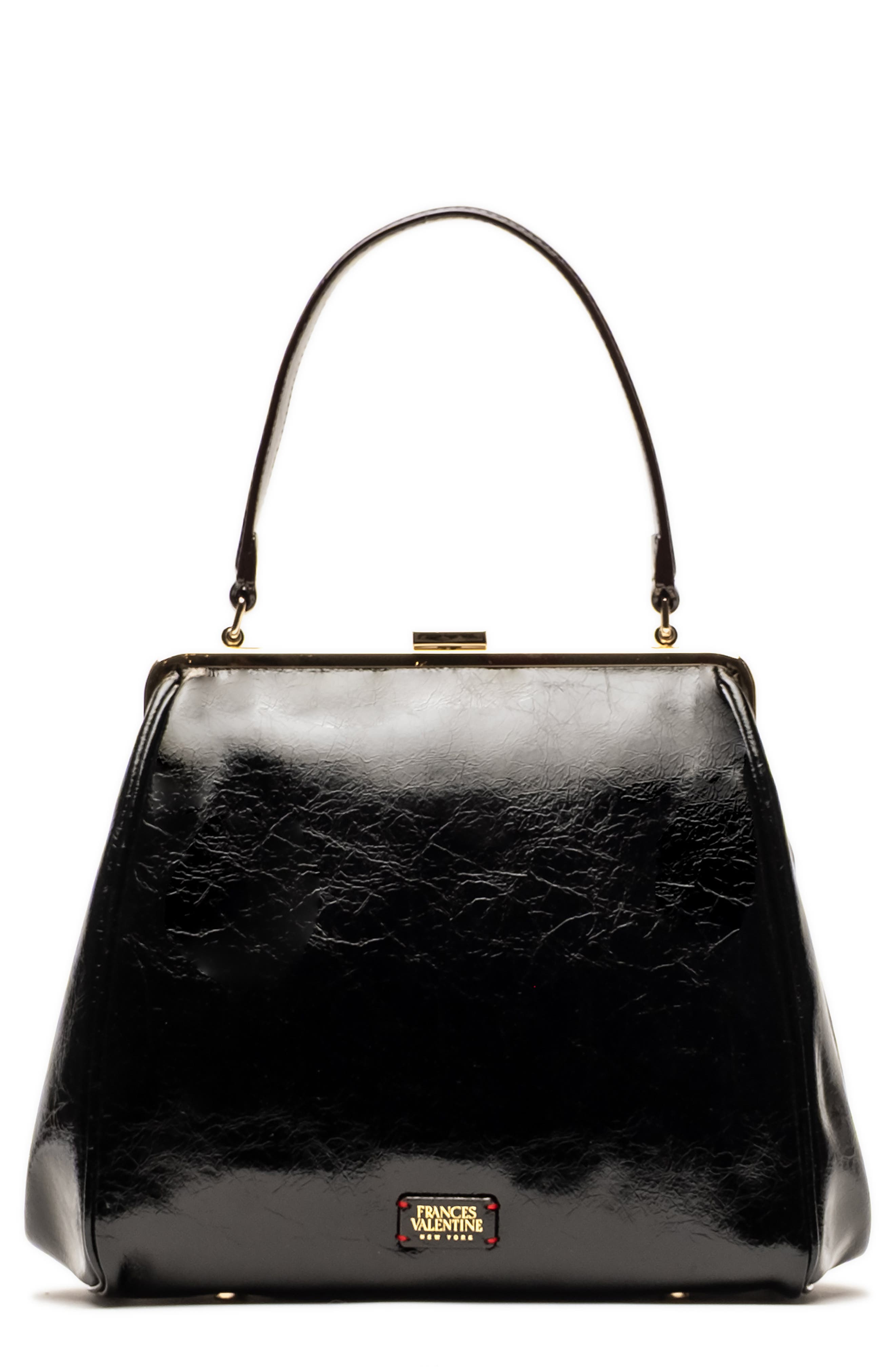 Frances Valentine Katherine Frame Leather Handbag, Main, color, Black