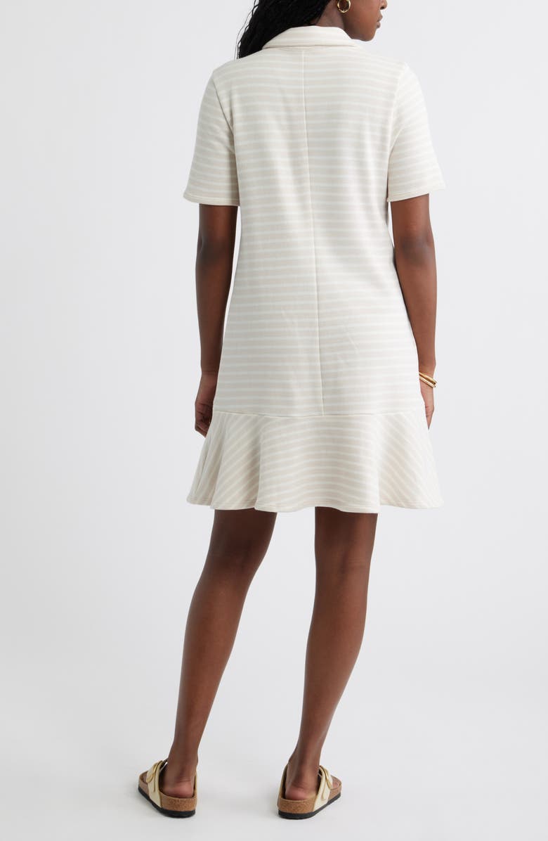 Caslon<sup>®</sup> Henley Short Sleeve Polo Dress, Alternate, color, Beige Shell- Ivory Stripe