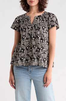 Shirred Split Neck Top