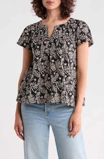 Shirred Split Neck Top