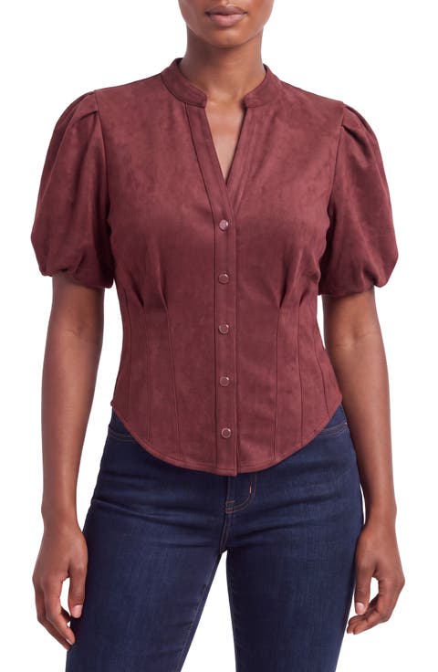 Puff Sleeve Faux Suede Shirt